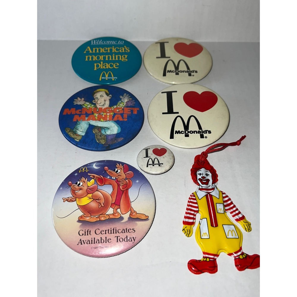 Vintage McDonalds Pinback Button Lot Ronald McDonald Ornament 1980s Advertising